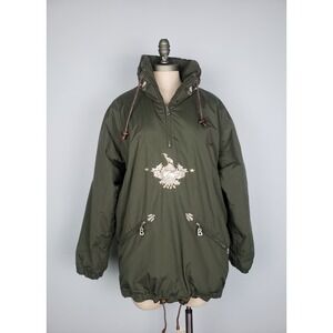 VTG Bogner Women's 6 Ski Jacket Long Green Embroidered Half Zip High Neck Parka
